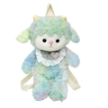 Rainbow tie-dye plush sheep backpack with curly texture and heart bib detail - 41cm / Green Curly Hair (Rainbow/Tie-dye)