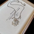 Silver chain necklace featuring a zircon grape cluster pendant and silver star charms - Grape Cluster Style / Silver Round Bead