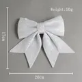 Christmas silver glitter bow decoration for holiday trees and gifts, 20x17cm size - Silver