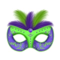 DIY carnival half-face mask with purple and green feathers and glittering details - Carnival - Life Story (Purple Green Style)