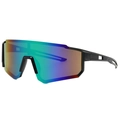 Sport cycling sunglasses with black frame and colorful gradient mirrored lenses for outdoors - Matte Black/Green Mirror