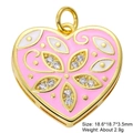 Pink heart-shaped pendant with gold frame and cubic zirconia stones in 18.6x18.7mm size - Pink Eye Heart Style