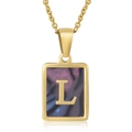Rectangular golden letter L necklace pendant with blue and purple shell pattern - Colorful Shell L