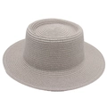 Detailed view of the fine woven texture and flat top of this grey straw sun hat - One Size / Gray