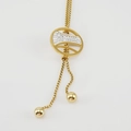 Collana lunga in titanio placcato oro 18K con ciondolo rotondo in cristallo e catena regolabile - Stile Tondo Pavé (ZG215)