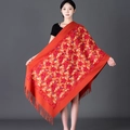 Châle rouge élégant avec broderies florales et franges pour femme - 200cm / Rouge rouille