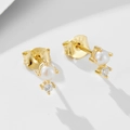 Elegante S925 Sterling Silber Gold Ohrstecker mit Perlen und funkelnden Zirkonia Steinen - 925er Silber / Gelb