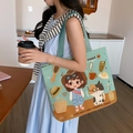 Mint green canvas tote bag featuring cute cartoon illustrations and large capacity - Cowgirl Jessie