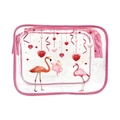 Pink flamingo themed clear PVC makeup bag with a secure zipper closure for travel storage - 100-Festive Elements Pink
