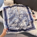 Elegant navy and white silk scarf with French Toile de Jouy print on plush background - 70*70cm / Classic Blue & White Toile de Jouy