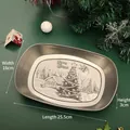 Vintage Christmas tin tray with embossed winter cabin scene and Merry Christmas text - Christmas Tree Pattern