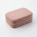 Portable dusky rose velvet jewelry box with golden zipper for rings and earrings - Lotus Pink