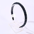Handmade black beaded headband with shiny crystal beads on transparent acrylic stand - Navy Blue