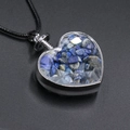 Heart-shaped pendant necklace with blue crystals and silver metal screw cap design - Lapis Lazuli
