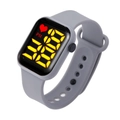 Grey LED digital watch for kids featuring square touchscreen and grey silicone strap - Grey Yellow LED