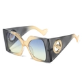 Fashion square oversized sunglasses with amber gradient frame and blue-yellow tinted lenses - Grey Yellow Gradient Frame Blue Yellow Lens