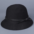 Detail of black fine-knit sun hat featuring woven texture and tied rope accent - M (56-58cm) / Black