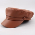 Classic brown PU leather flat top newsboy hat with stylish side button detail - One Size 58cm / Coffee Plain Flat Top Style