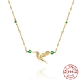 S925 sterling silver hummingbird necklace in gold finish with green opal accents - Gold Hummingbird - Green Gemstone