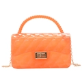 Orange jelly chain bag with classic quilted pattern and beaded handle in crossbody style - Transparent Orange