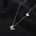 Ins style minimalist stainless steel silver butterfly double pendant necklace for women - Steel