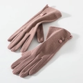 Winter thermal velvet gloves for women in dusty rose color with wrist button detail - One Size / 181 Bean Paste