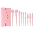 10-teiliges rosa Make-up-Pinsel-Set mit passender Druckknopftasche auf weiß - 10 Stück mit PU-Tasche / Kirschblütenrosa
