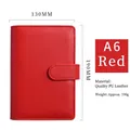 A6 red macaron PU leather ring binder cover with secure snap buckle closure - Red
