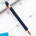 Matte navy blue aluminum stylus ballpoint pen with elegant rose gold metal trim accents - Dark Blue