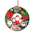 Glittery Merry Christmas wreath hanging ornament with Santa, snowman and bells - 35cm Wreath-Dark Green Three Santas