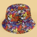 Double-sided hip hop bucket hat with colorful graffiti ghost print for streetwear - M (56-58cm) / Red Graffiti/Black (Double-sided)