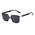 Men's square polarized sunglasses featuring silver metal bridge and black frame - Sand Silver All Gray