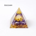 Orgone energy pyramid with amethyst stones gold foil and flower of life crystal sphere - Ball009