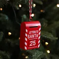 Red metal Santa mailbox Christmas ornament with festive white lettering hanging on a tree - Red Simple Style 1