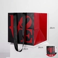 Square red and black gift bag with LOVE print and satin handles, 28x28x28cm size - Small LOVE Black 28*28*28