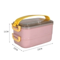 Pink double-layer stainless steel lunch box with yellow handle and dimensions 22x12x11cm - 1.6L Double Layer / Carmine Pink
