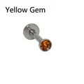 Minimalist stainless steel labret stud with a polished yellow amber stone inlay - Yellow Zircon