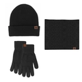 Ensemble d'hiver 3 pièces avec bonnet, écharpe et gants tactiles en tricot noir - Noir