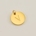 Round golden stainless steel pendant featuring a polished mirror finish with engraved letter V - Letter V (XRS-1456) / Gold