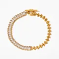 Elegant gold toggle clasp bracelet with baguette-cut zircon and bead chain design - Gold Zirconia Metal Bead Splicing Bracelet (B022)