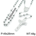 Chapelet en acier inoxydable argenté avec perles de 6mm et pendentif crucifix - Couleur Acier Style Crucifix (KN117690-Z)