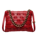 Creative red woven shoulder bag with gold chain and leather strap on white background - Red