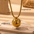 Gold stainless steel snake chain necklace with large sphere pendant and size measurements - Gold