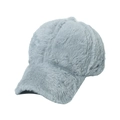 Close-up of grey plush baseball cap showing thick faux fur texture and curved brim - 56-60cm Adjustable / Gray