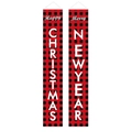 Red and black plaid Christmas and New Year porch banners with holiday greetings - XS-14 Buffalo Plaid Happy Christmas/New Year