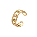 Golden cutout daisy ring with white and green enamel flowers in adjustable open design - Hollow Daisy (J525-1)