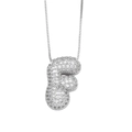 Silver F-shaped bubble letter pendant necklace with pavé zircons and fine box chain - Letter F / Silver