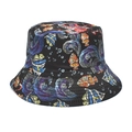 Dettaglio della stampa marina su cappello alla pescatora nero con pesci e polpi colorati - M(56-58cm) / Stampa Vita Marina Nera (3#)