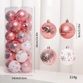 Rosa-weiße 8cm Weihnachtskugeln im Set mit Schneeflockenmuster in Zylinderverpackung - Rosa & Weiß 24 Stk