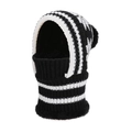 Winter fleece-lined knit balaclava for women in black and white stripes with pompom - Black